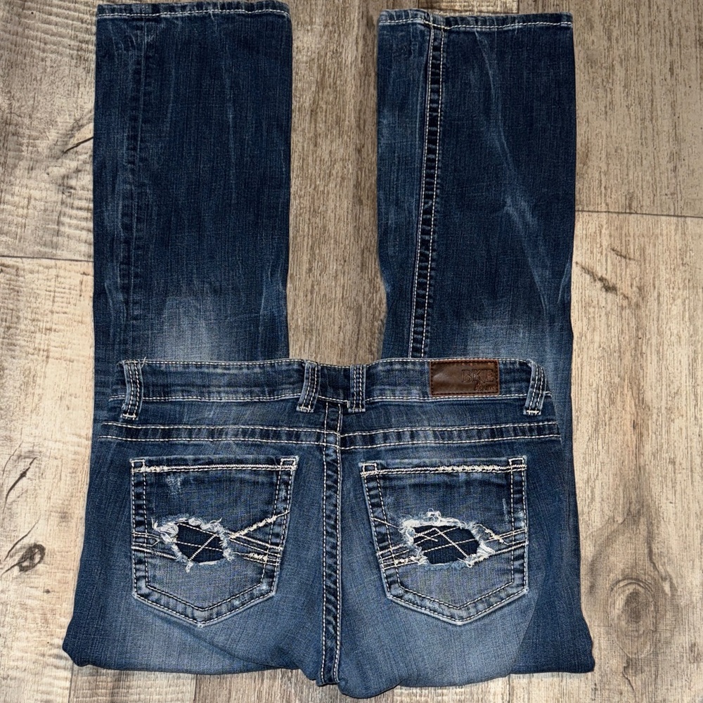 BKE Men Jeans Straight Dark Blue Distressed